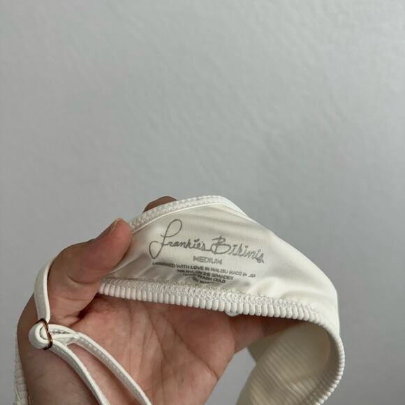 Frankie's Bikinis Alana Button Front Scoop Neck Ribbed Bikini Top White Medium - Picture 11 of 11